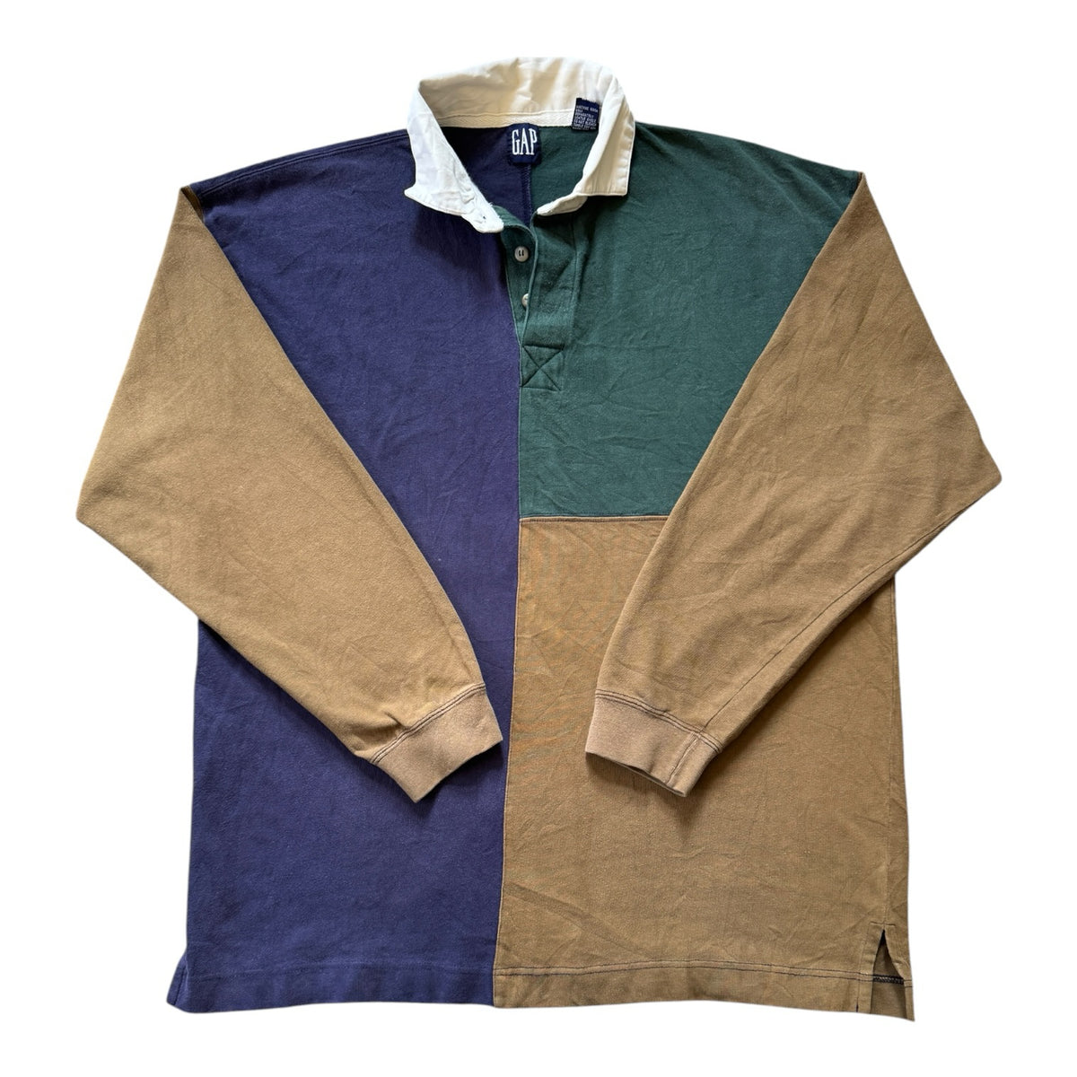 90s Large Gap Navy, Green and Brown Rugby Shirt