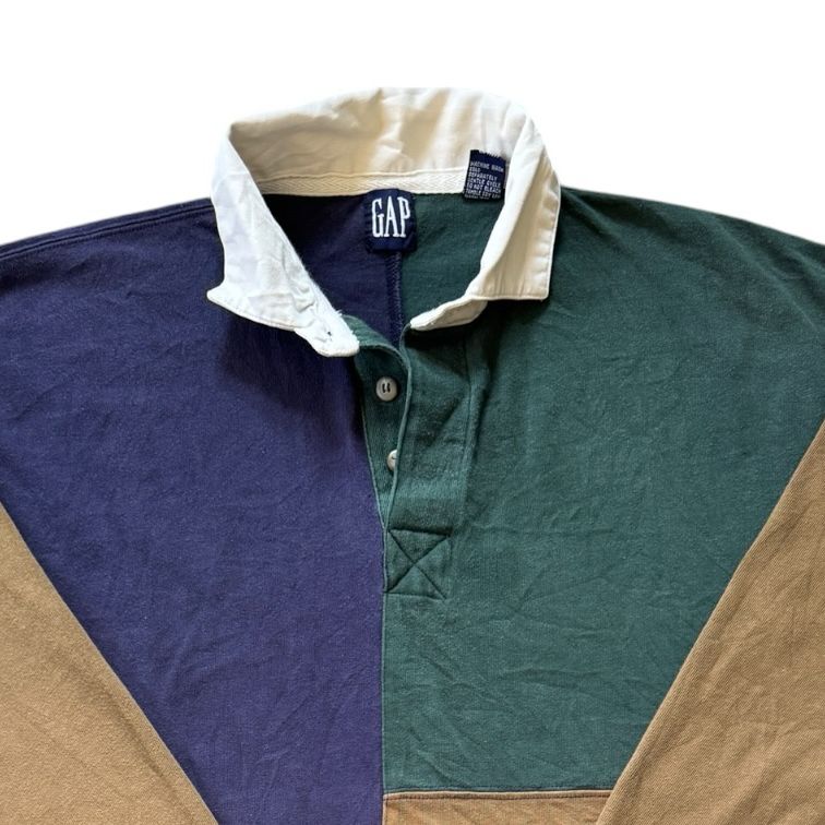 90s Large Gap Navy, Green and Brown Rugby Shirt