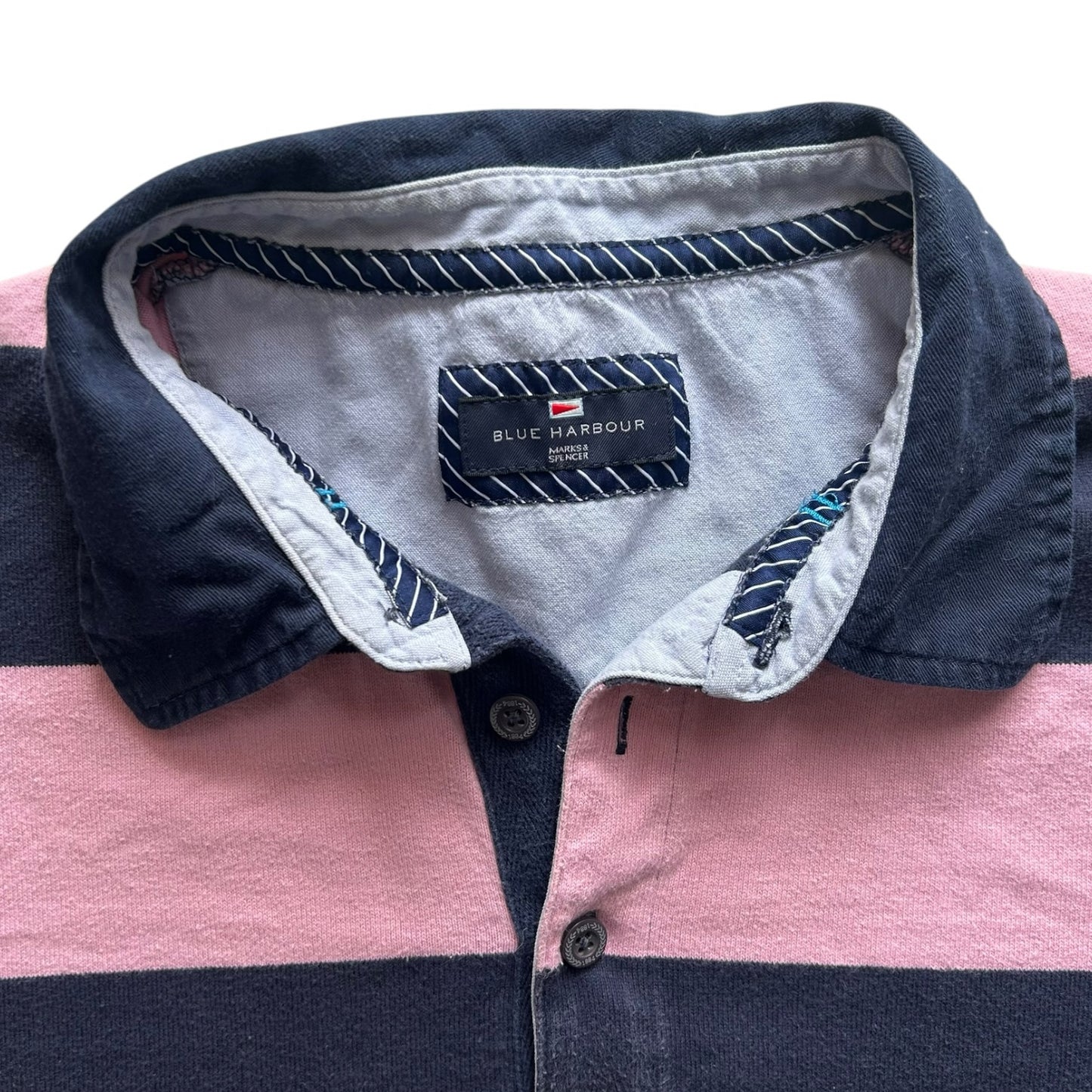 Large Blue Harbour Pink and Navy Rugby Shirt