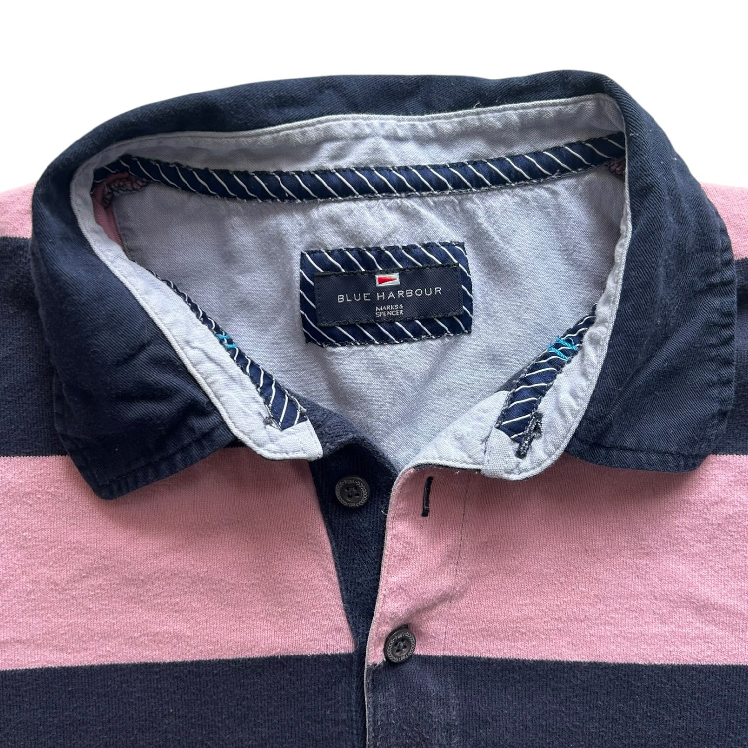 Large Blue Harbour Pink and Navy Rugby Shirt