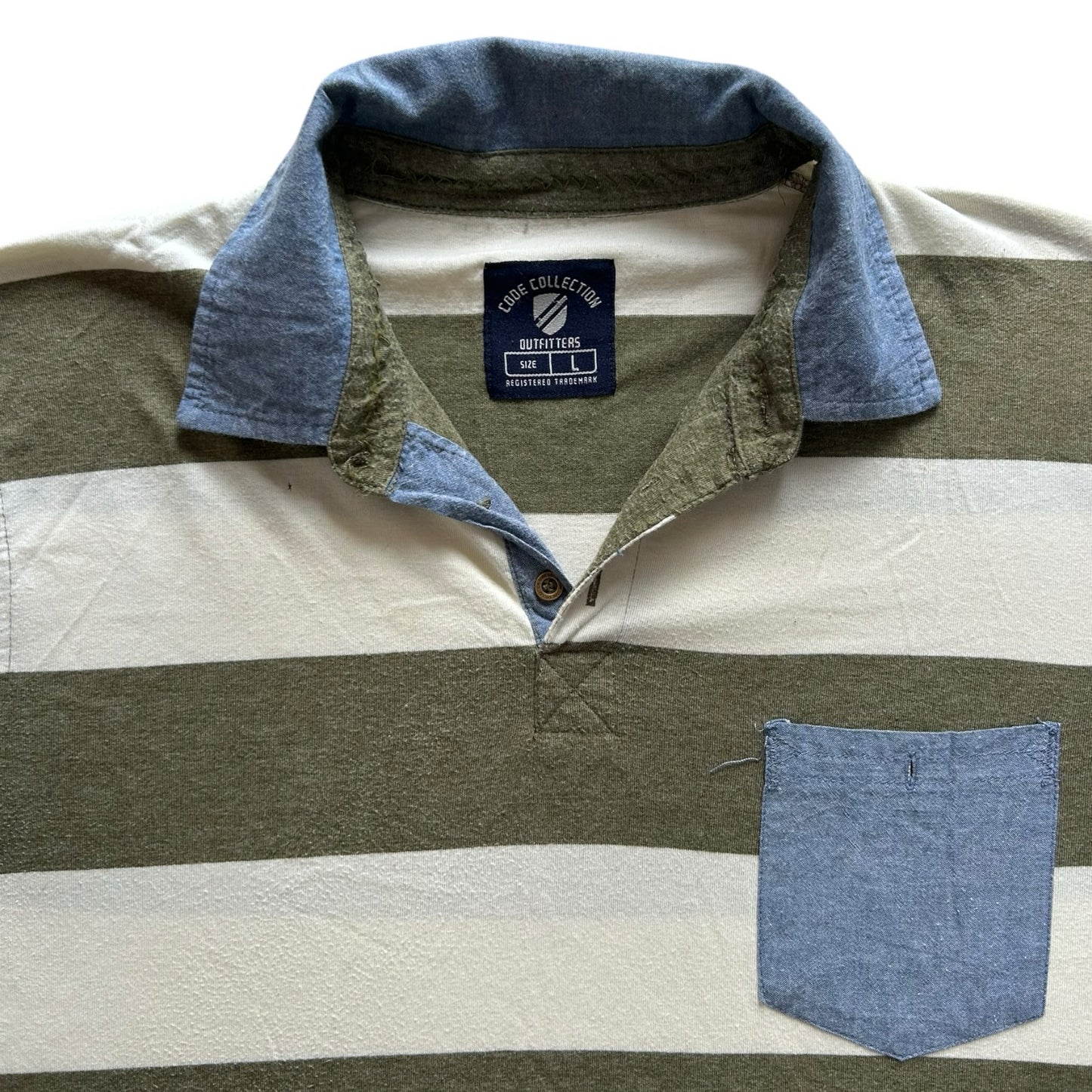 Large Code Collection Green and Beige Short Sleeved Rugby Shirt