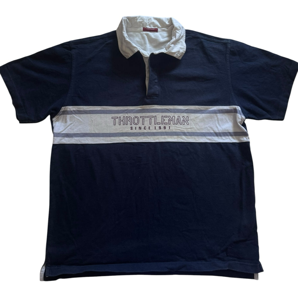Medium Throttleman Navy Rugby Style Polo Shirt