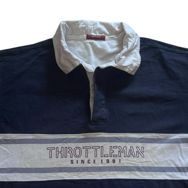 Medium Throttleman Navy Rugby Style Polo Shirt