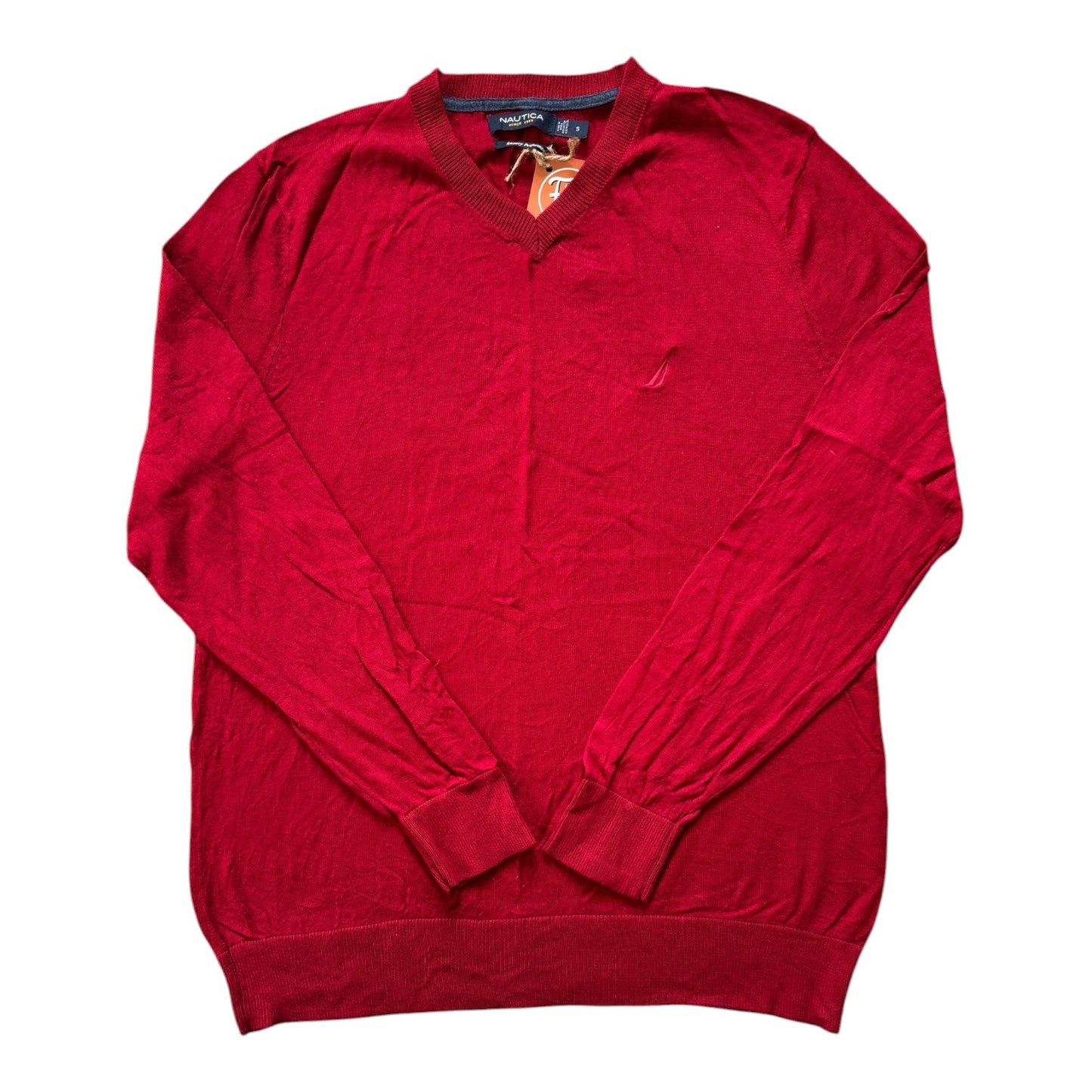 Small Nautica Red V-Neck Jumper - stains