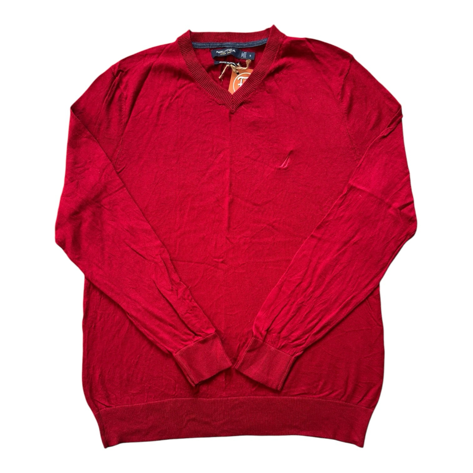 Small Nautica Red V-Neck Jumper - stains