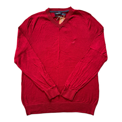 Small Nautica Red V-Neck Jumper - stains