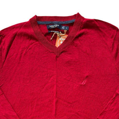 Small Nautica Red V-Neck Jumper - stains