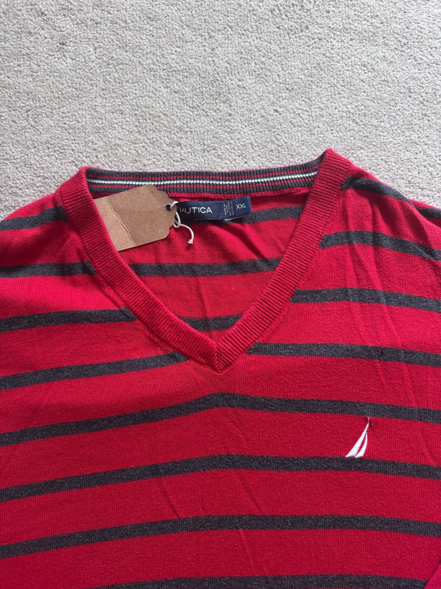 XXL Nautica Red and Grey V-Neck Sweatshirt