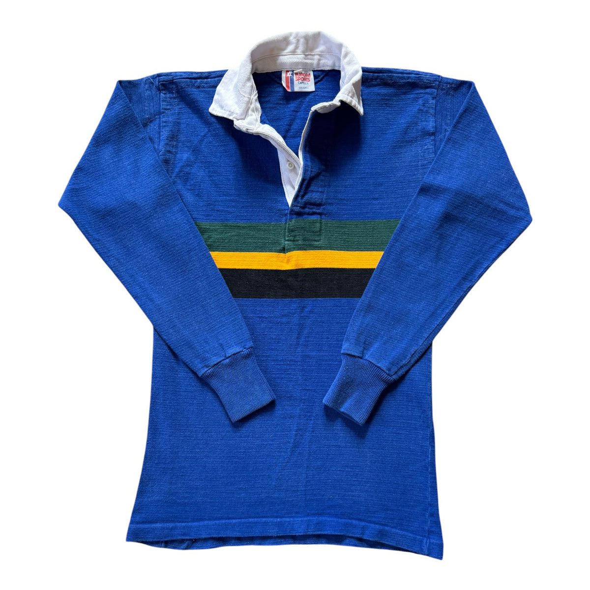 1980's Vintage Extra small Europa Sports Capella Blue Striped Rugby Shirt