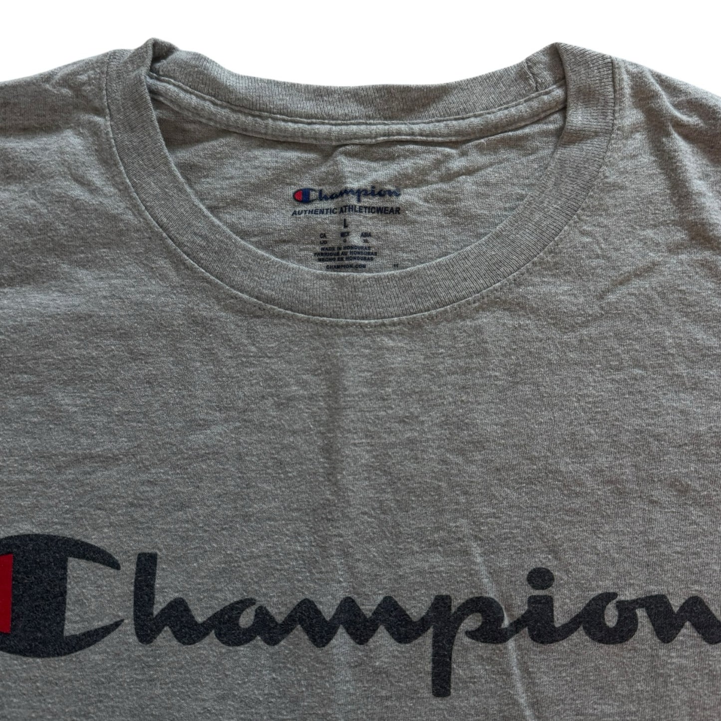 Large Champion Grey Spellout T-Shirt