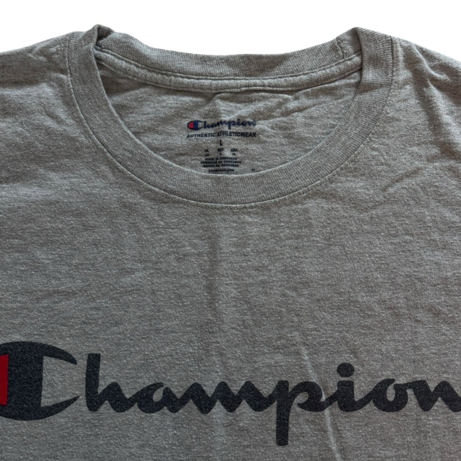 Large Champion Grey Spellout T-Shirt