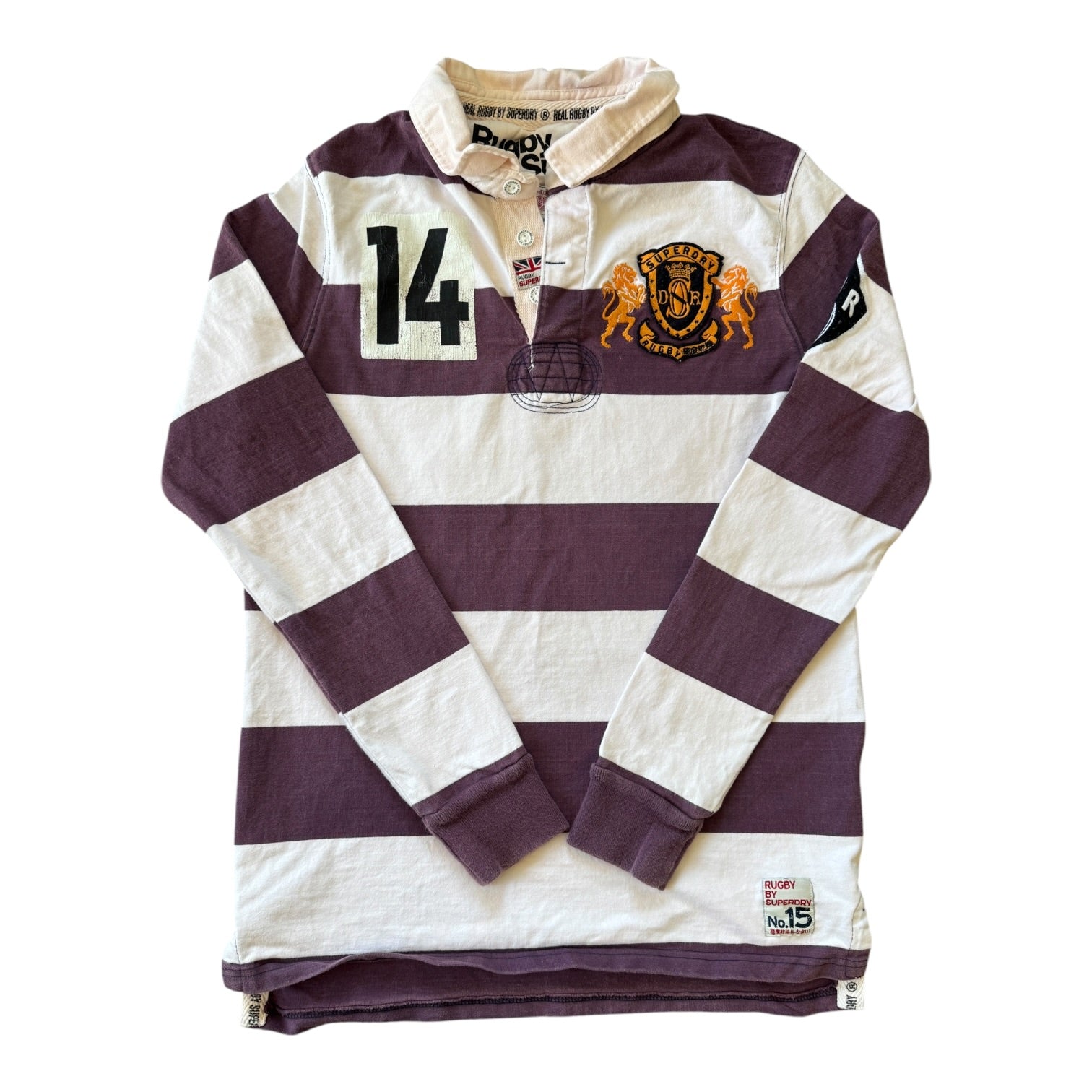 Medium Superdry White and Purple Rugby Shirt