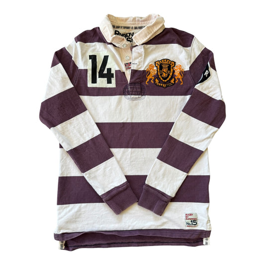 Medium Superdry White and Purple Rugby Shirt