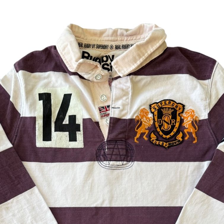 Medium Superdry White and Purple Rugby Shirt