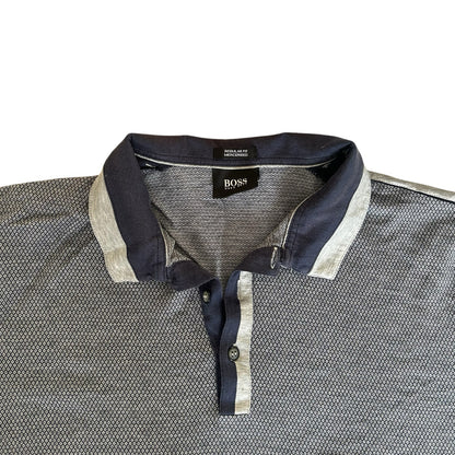 Extra large Hugo Boss Diamond Patterned Grey Polo Shirt