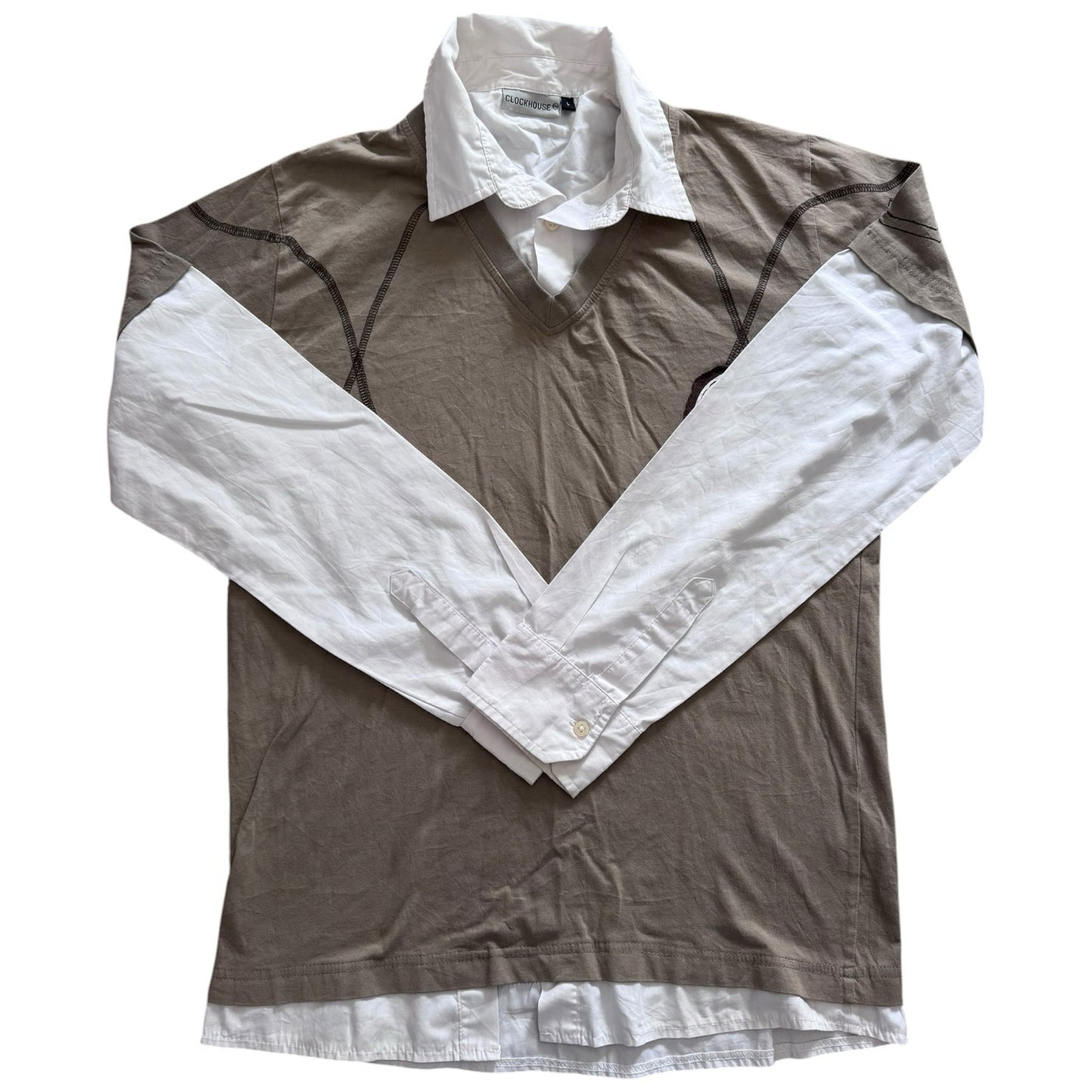Large Clockhouse Brown with White Sleeves Rugby Shirt