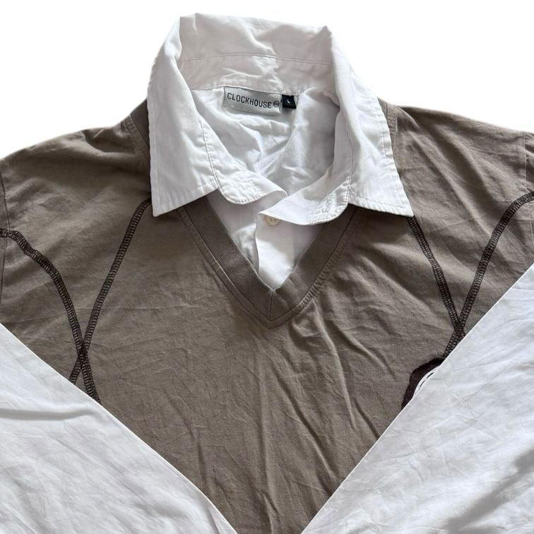 Large Clockhouse Brown with White Sleeves Rugby Shirt