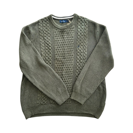 XXL Nautica Khaki Olive Green Textured Knitted Jumper