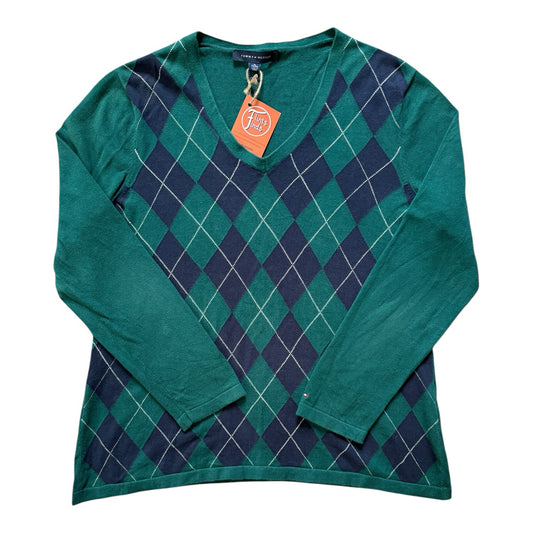 Woman's Extra large Tommy Hilfiger Green Argyle V-Neck Jumper
