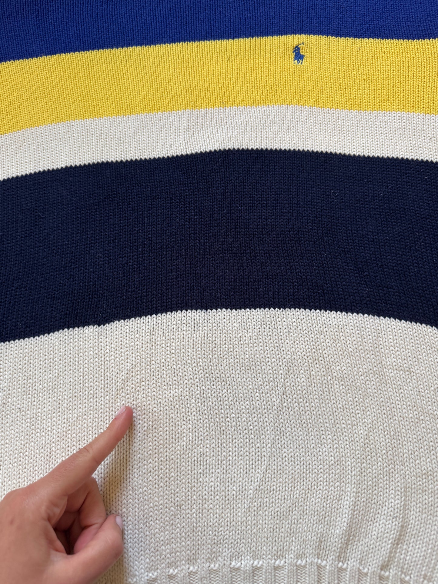 Extra large 90's Ralph Lauren White, Blue, Yellow and Black Knitted Jumper