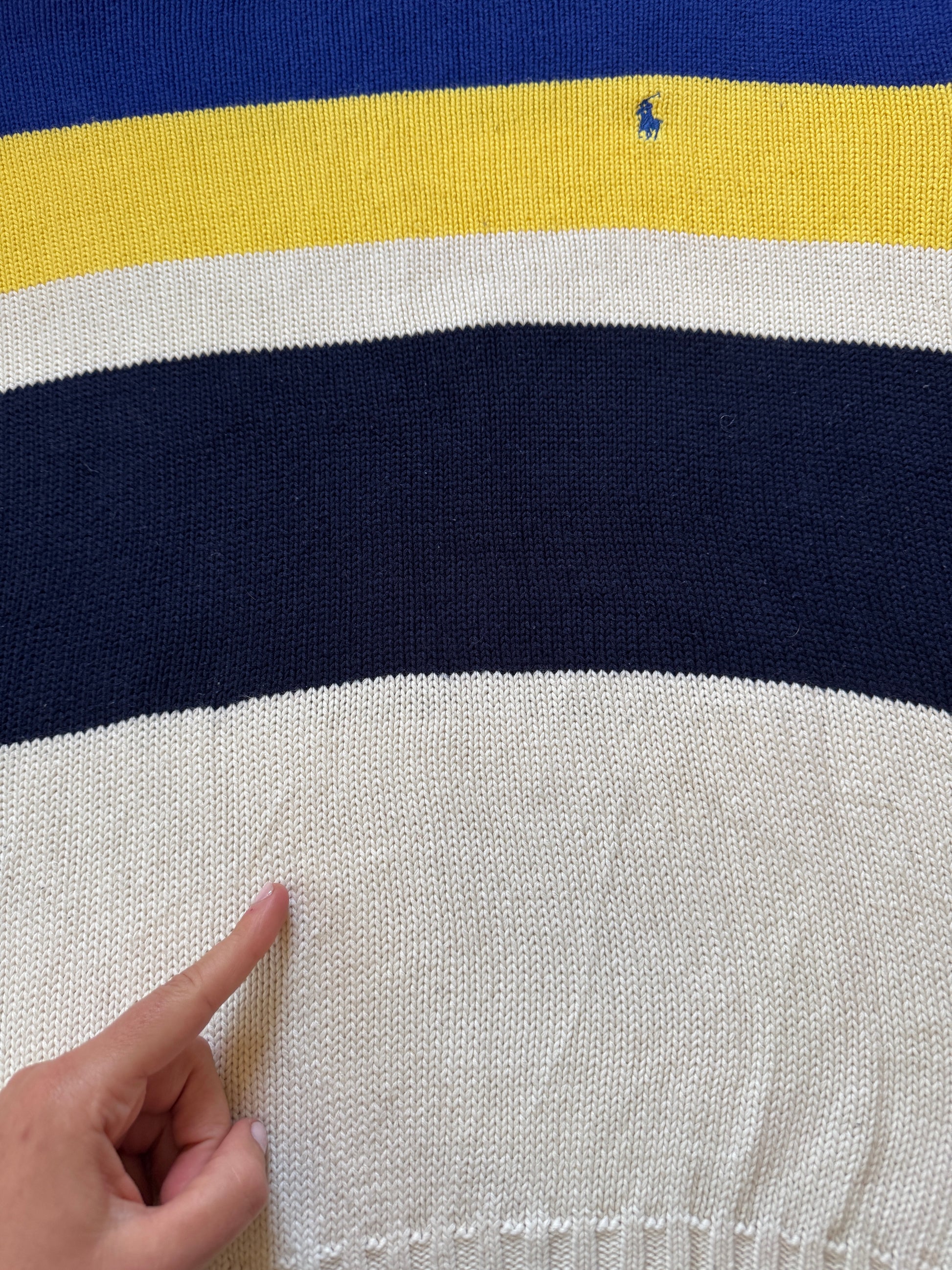 Extra large 90's Ralph Lauren White, Blue, Yellow and Black Knitted Jumper