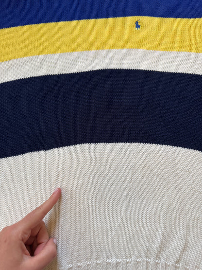 Extra large 90's Ralph Lauren White, Blue, Yellow and Black Knitted Jumper
