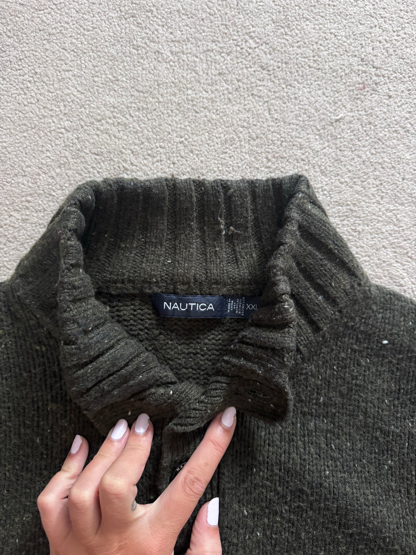 XXL Chaps Grey Green Knitted 1/4 Button Jumper