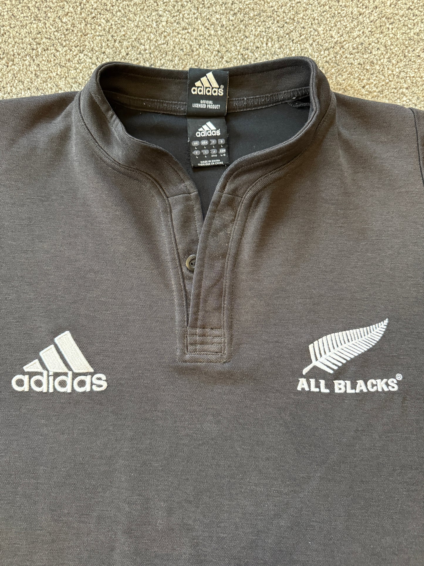 Large Adidas Black New Zealand All Blacks Rugby Shirt
