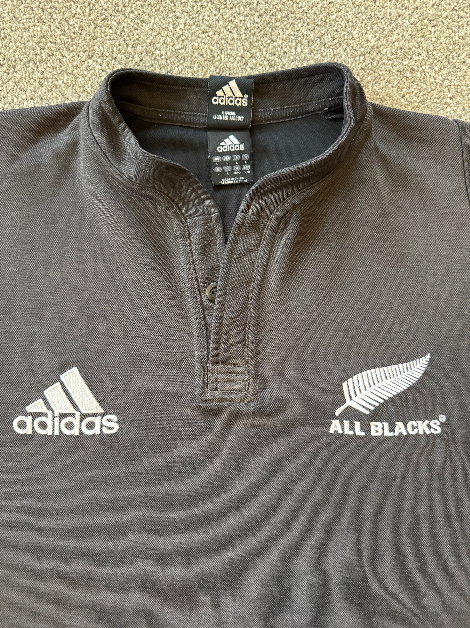 Large Adidas Black New Zealand All Blacks Rugby Shirt