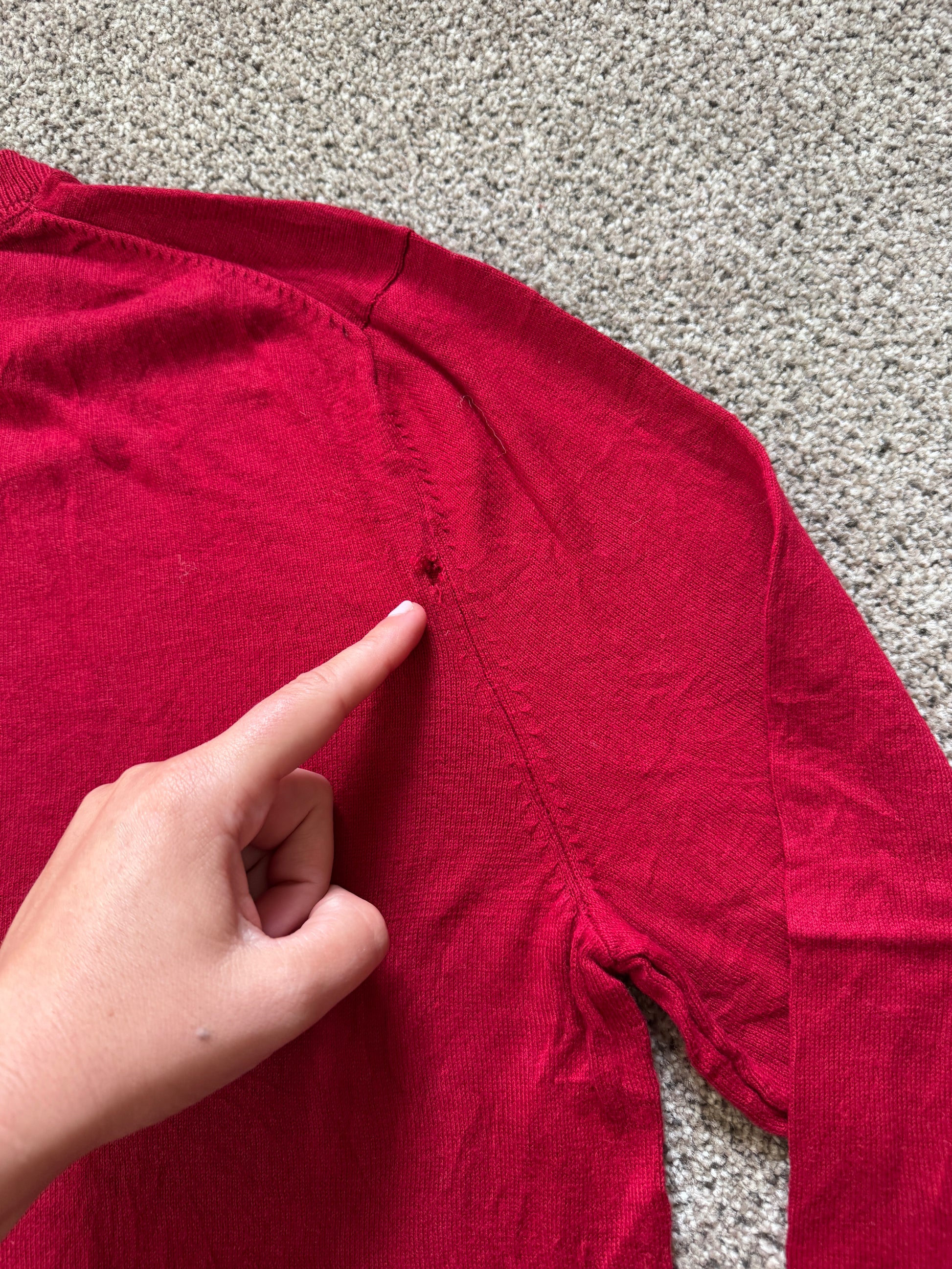Small Nautica Red V-Neck Jumper - stains