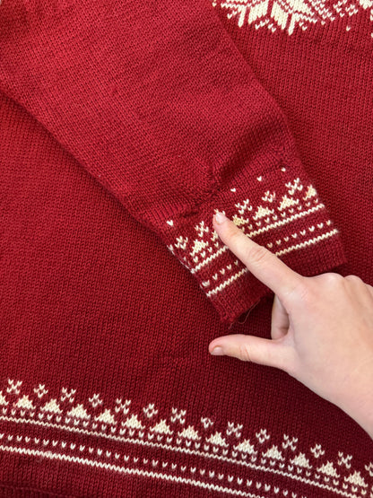 Woman's Large Dale Of Norway Red Wool Fair Isle Knitted 1/4 Zip