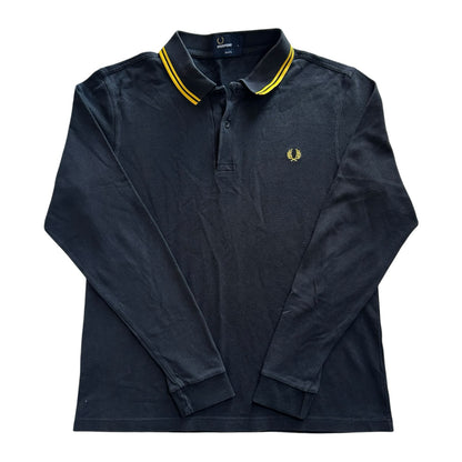 Large Fred Perry Black and Yellow Long Sleeved Polo Shirt