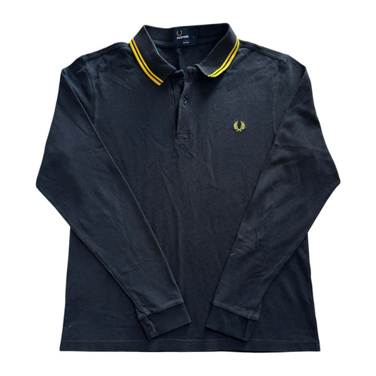 Large Fred Perry Black and Yellow Long Sleeved Polo Shirt
