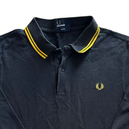 Large Fred Perry Black and Yellow Long Sleeved Polo Shirt