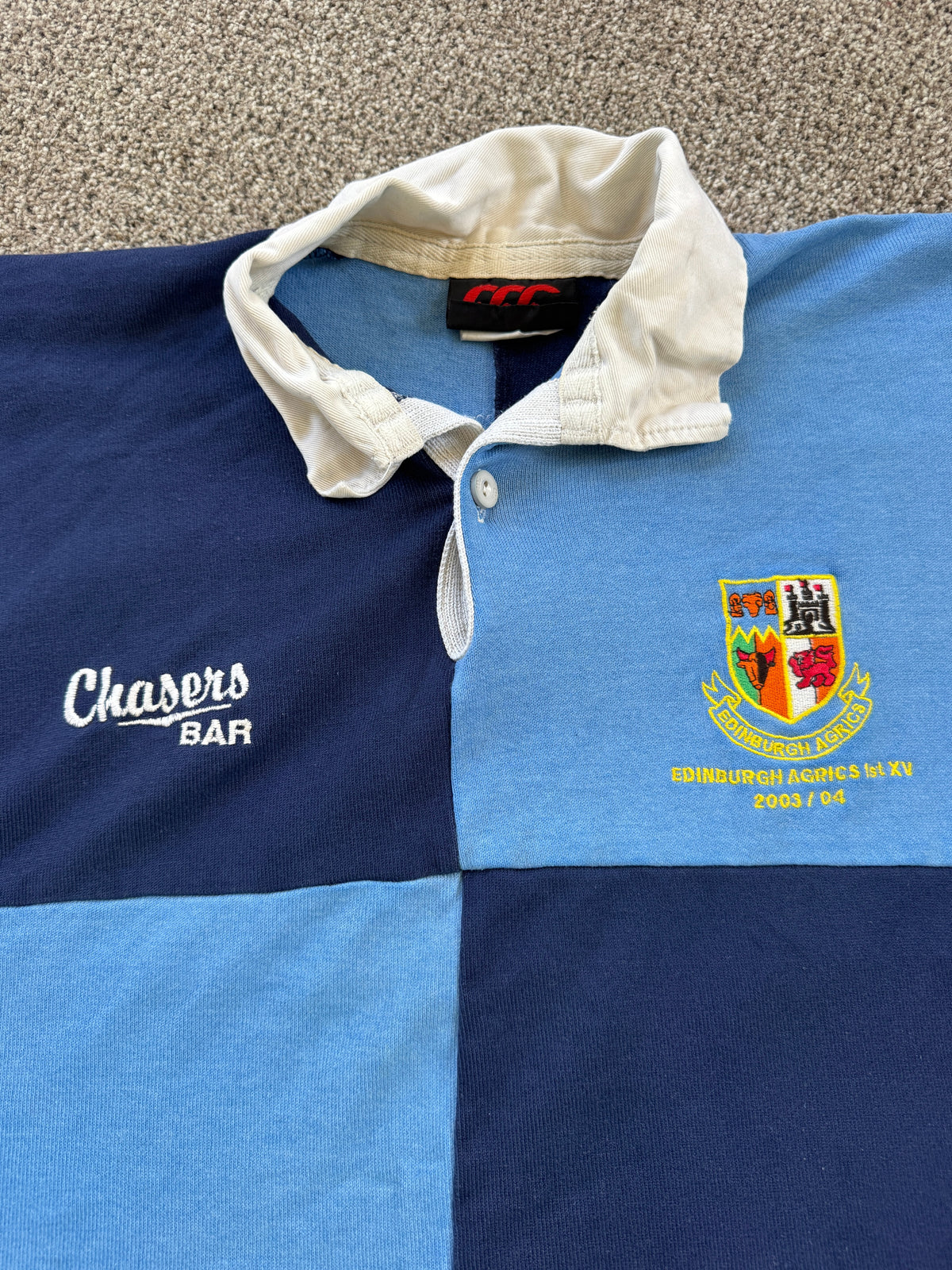 Extra large 2003/04 Edinburgh Agrics Canterbury Blue and Navy Short Sleeved Rugby Shirt