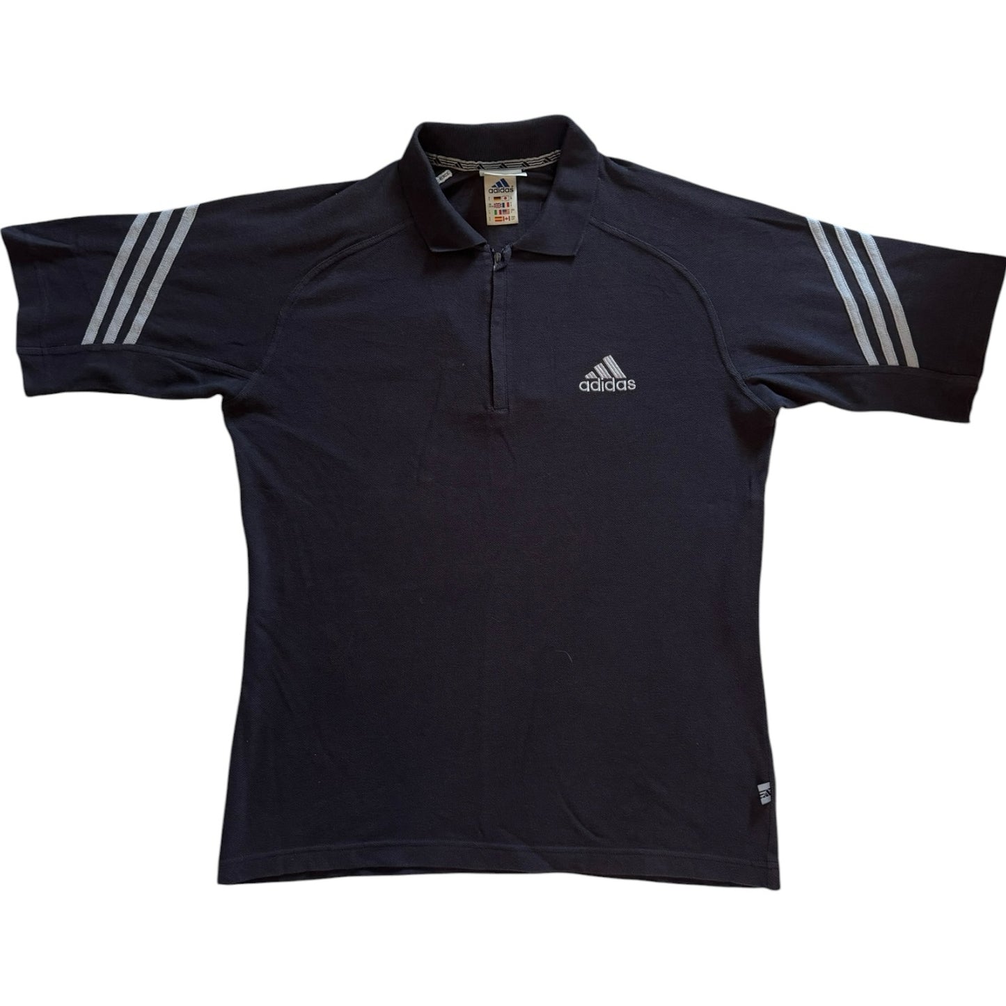 90s Large Adidas Black Zip Up Polo Shirt