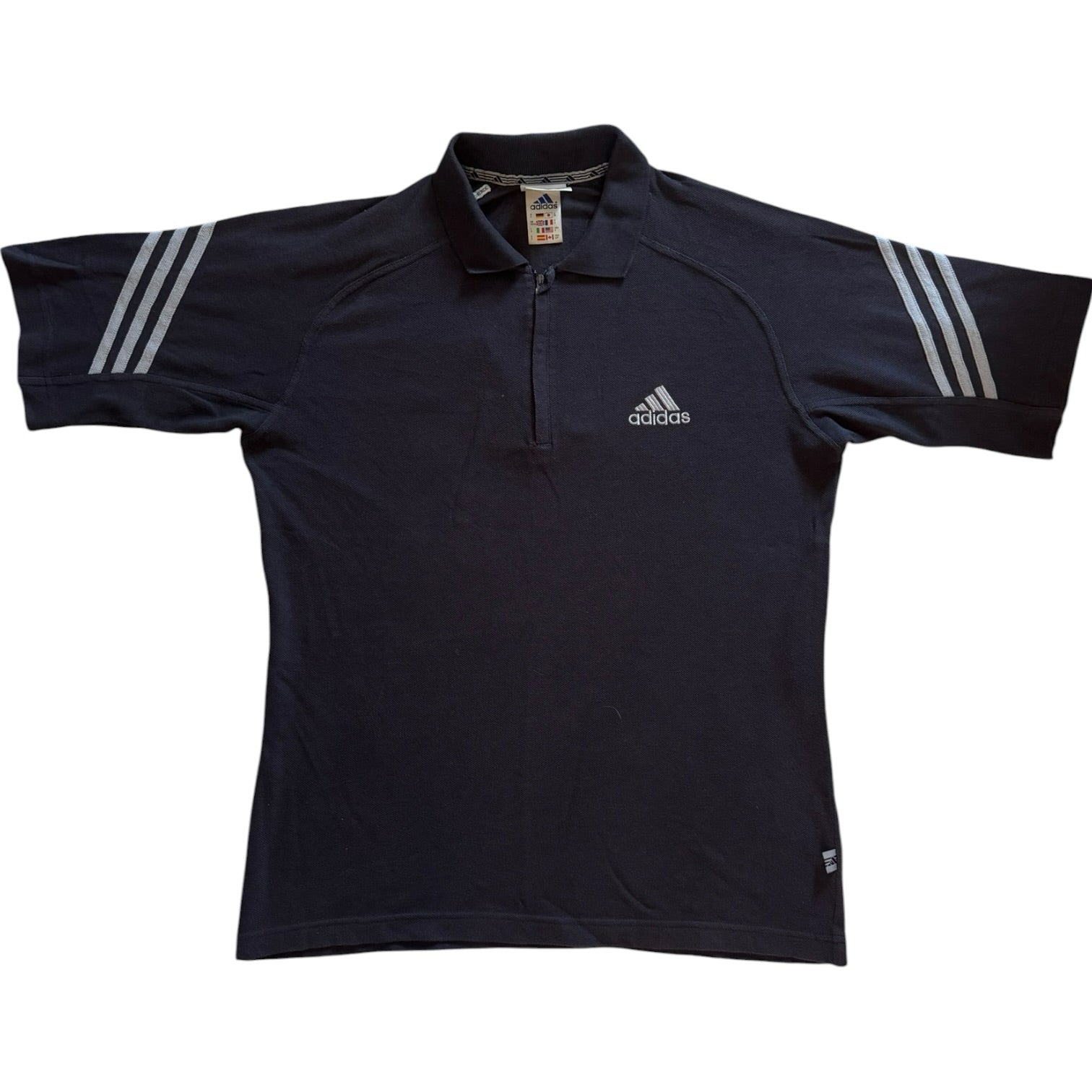 90s Large Adidas Black Zip Up Polo Shirt