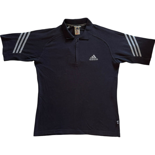 90s Large Adidas Black Zip Up Polo Shirt