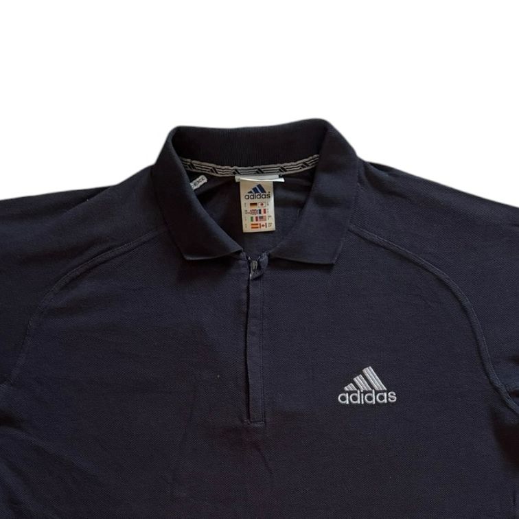 90s Large Adidas Black Zip Up Polo Shirt