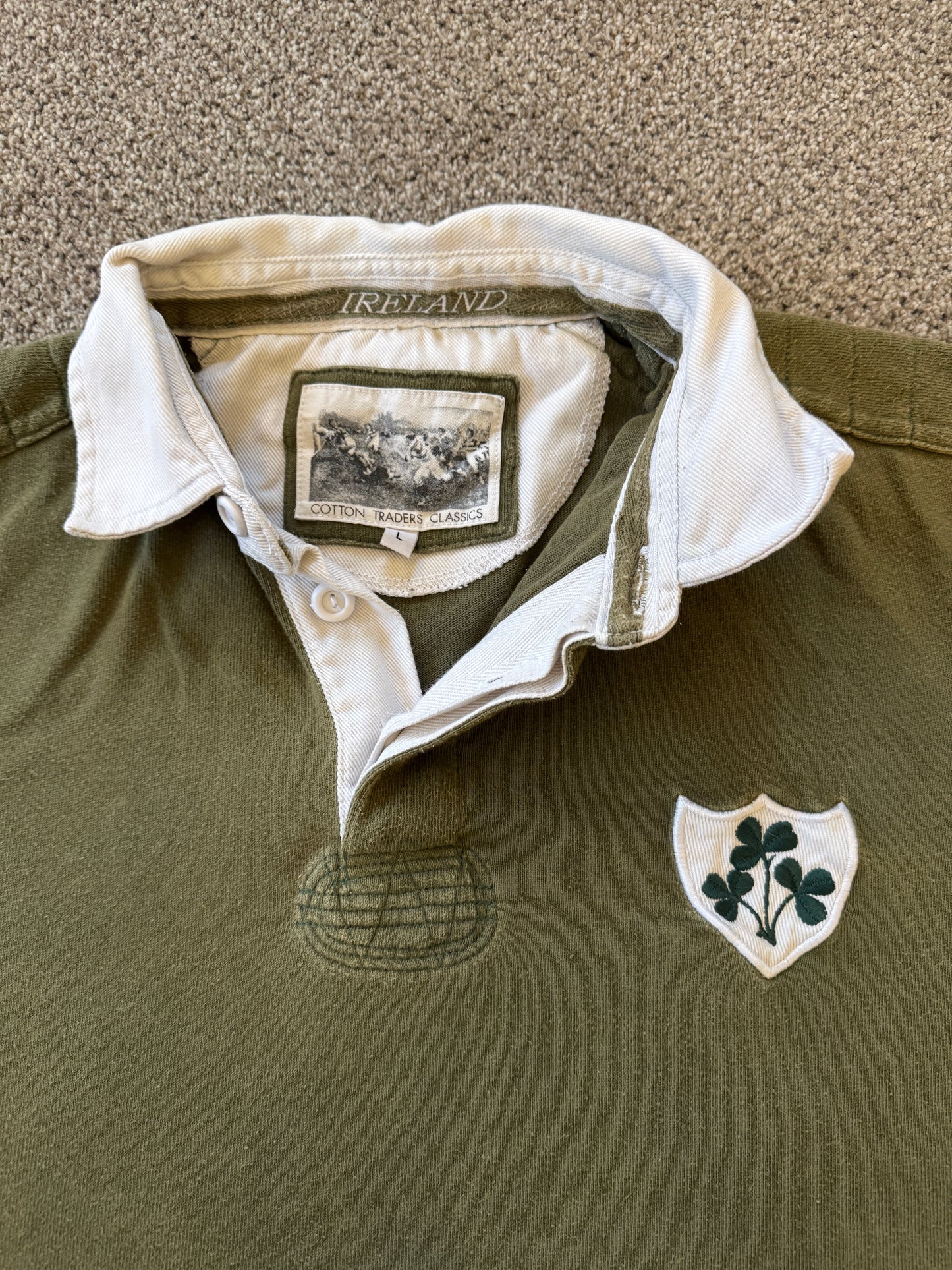 Large Cotton Traders Green Ireland Rugby Shirt