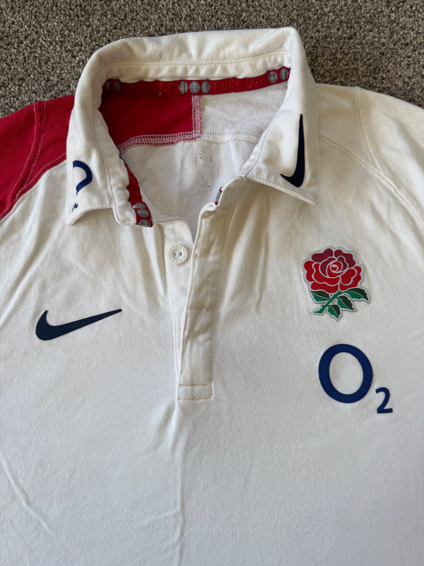 Large Nike White England Rugby Polo Shirt
