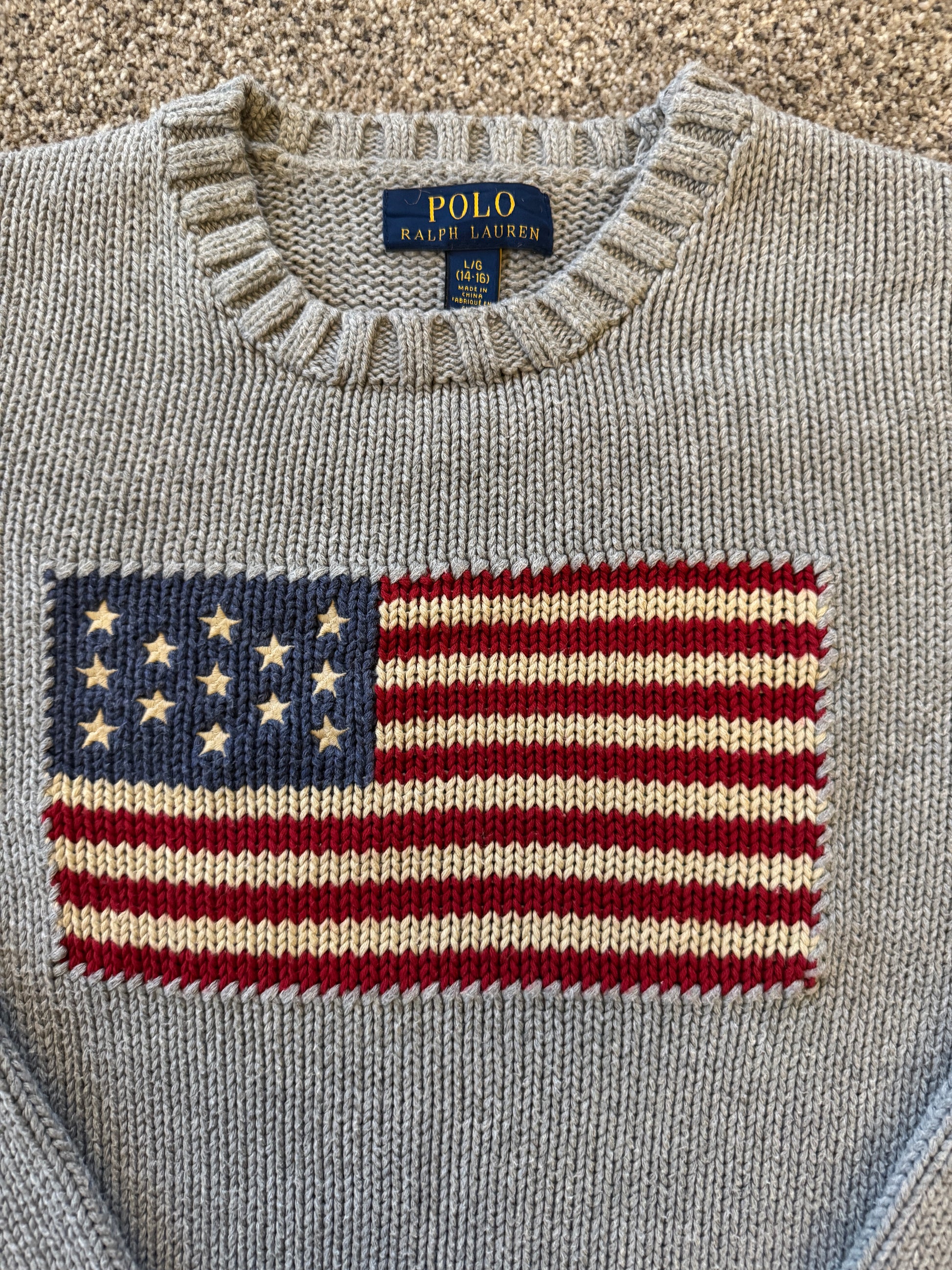 Woman's Extra small Ralph Lauren Grey USA Flag Jumper