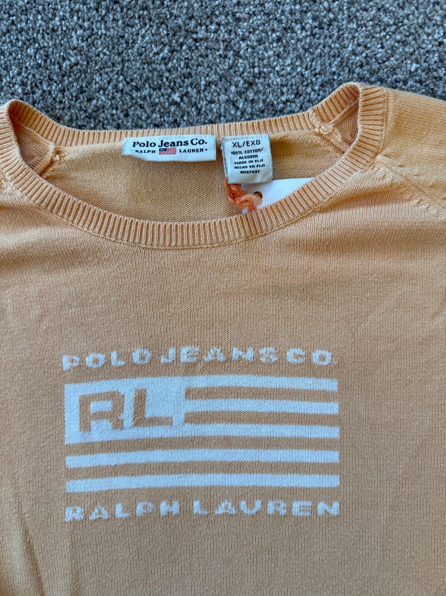 Woman's Small Ralph Lauren Orange Thin USA Flag Jumper