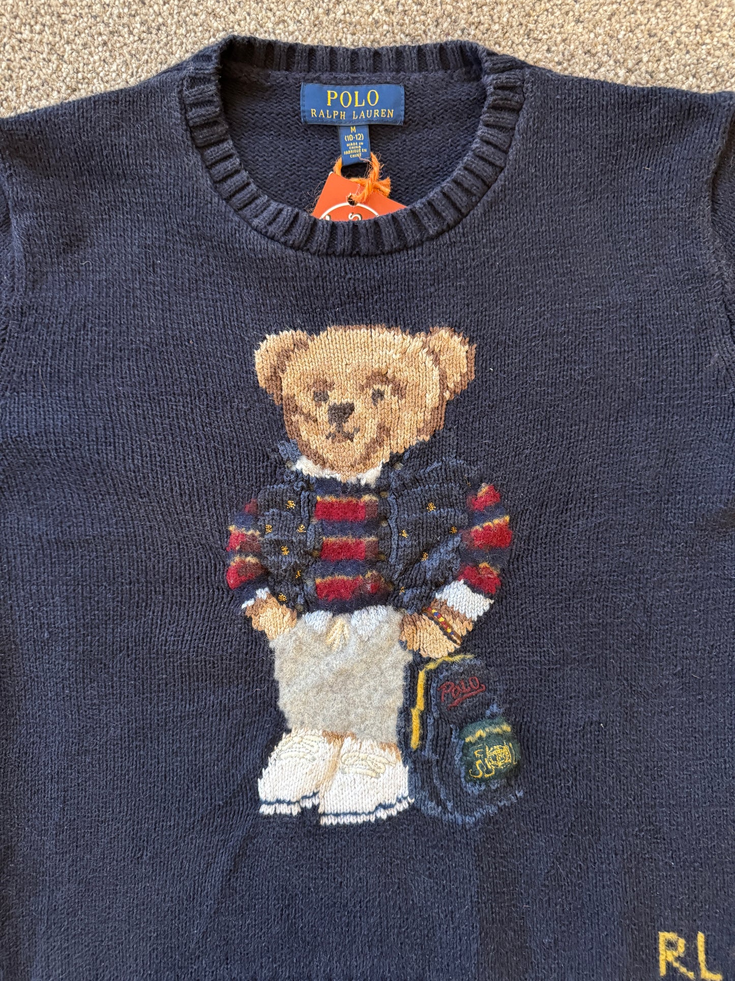 Aged 10-12 Ralph Lauren Navy Knitted Polo Bear Jumper