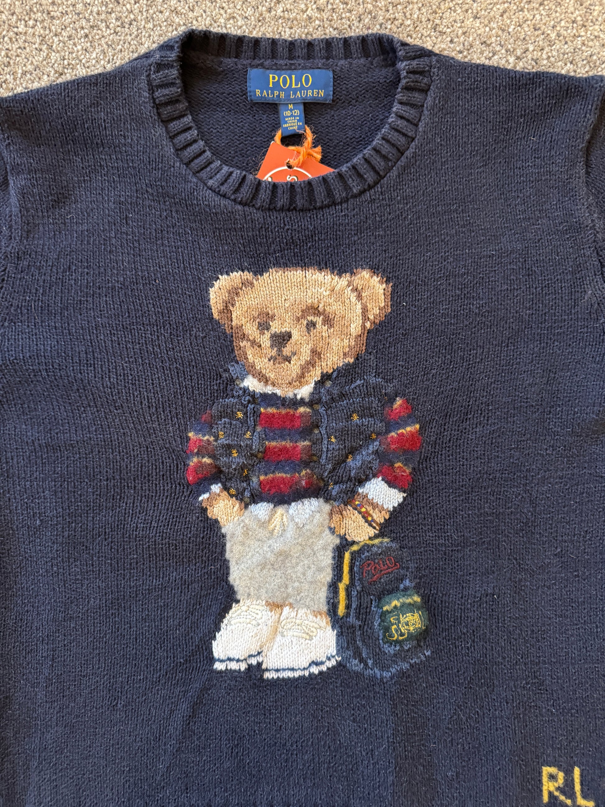 Aged 10-12 Ralph Lauren Navy Knitted Polo Bear Jumper
