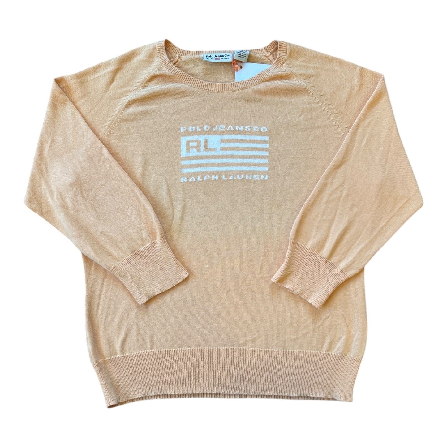 Woman's Small Ralph Lauren Orange Thin USA Flag Jumper