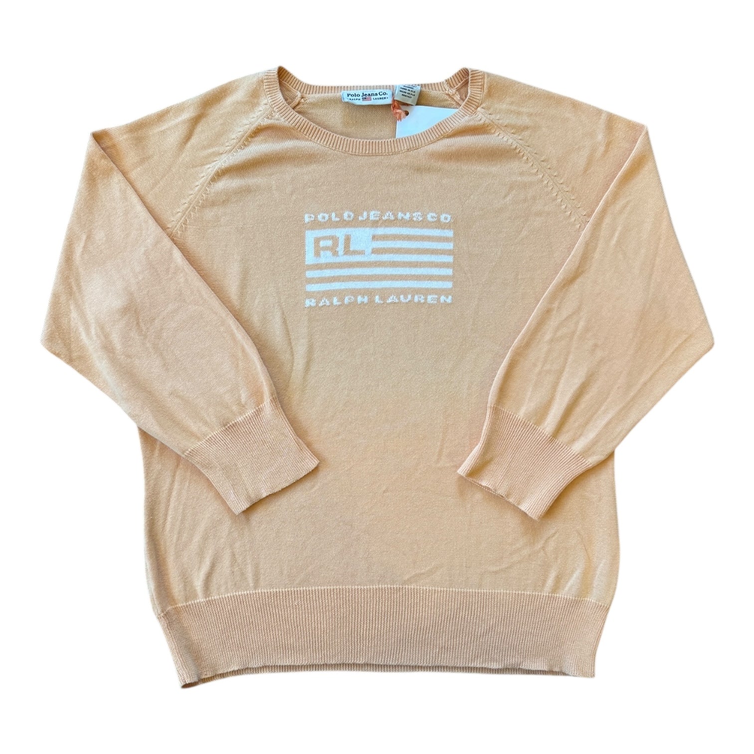 Woman's Small Ralph Lauren Orange Thin USA Flag Jumper