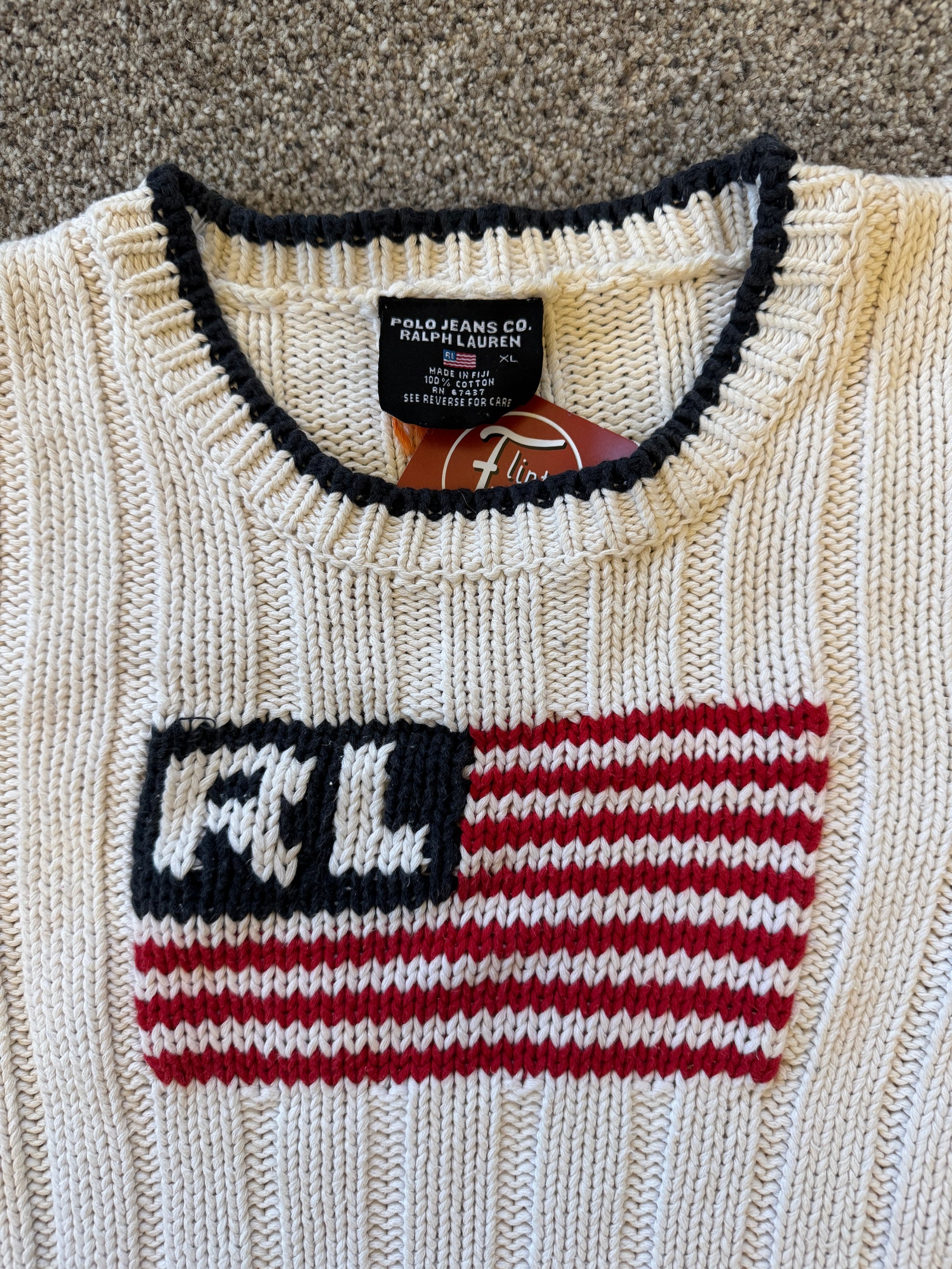 Woman's Medium Ralph Lauren White USA Flag Jumper