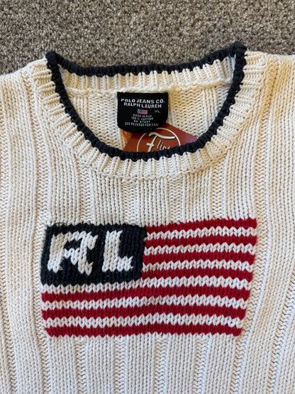 Woman's Medium Ralph Lauren White USA Flag Jumper