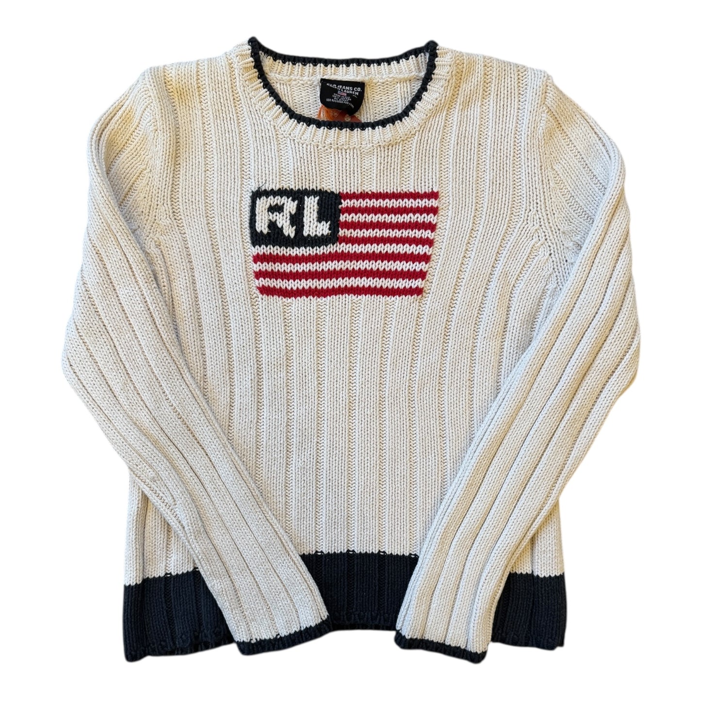 Woman's Medium Ralph Lauren White USA Flag Jumper